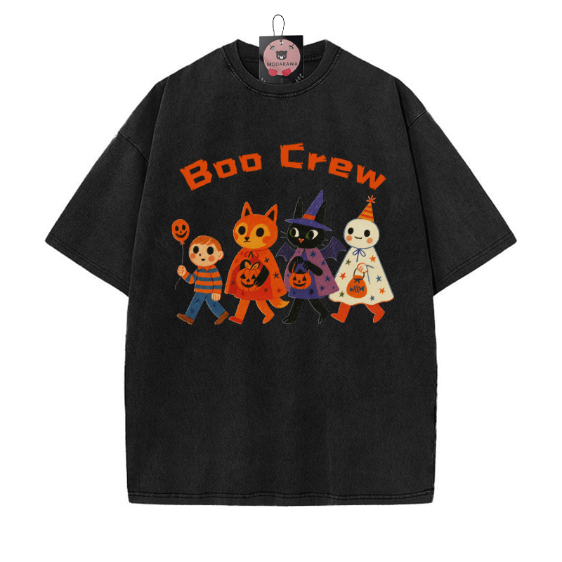 BOO CREW キティ スノーマン ボーイ プリント ヴィンテージ ウォッシュド Tシャツ - 黒 - 5XL - image 1