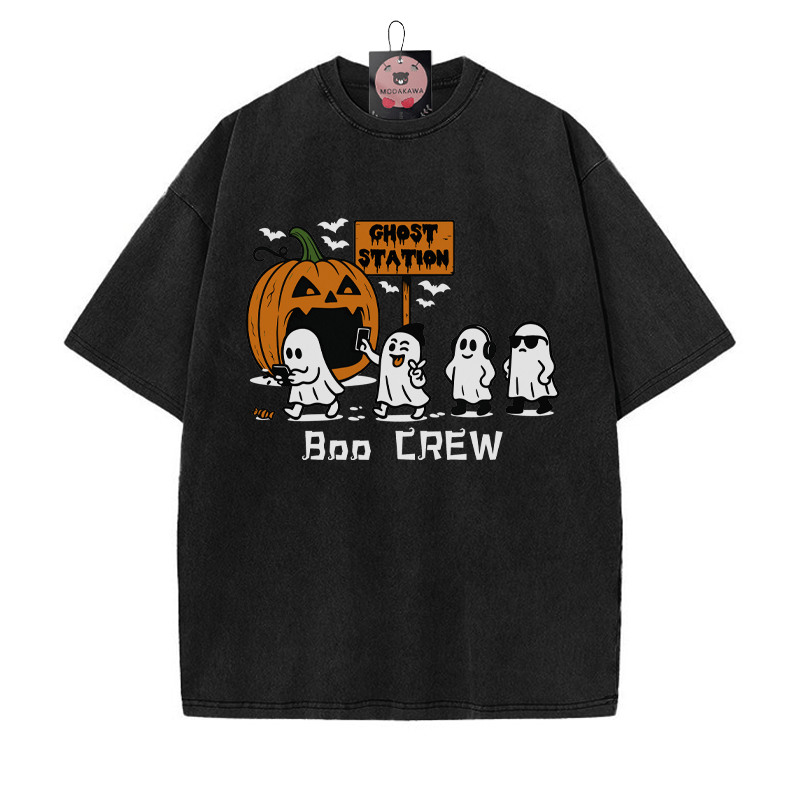 BOO CREW パンプキンゴーストプリント ヴィンテージウォッシュTシャツ - 黒 - 5XL - image 2