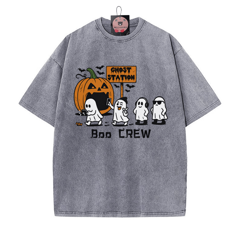BOO CREW パンプキンゴーストプリント ヴィンテージウォッシュTシャツ - グレー - 5XL - image 1