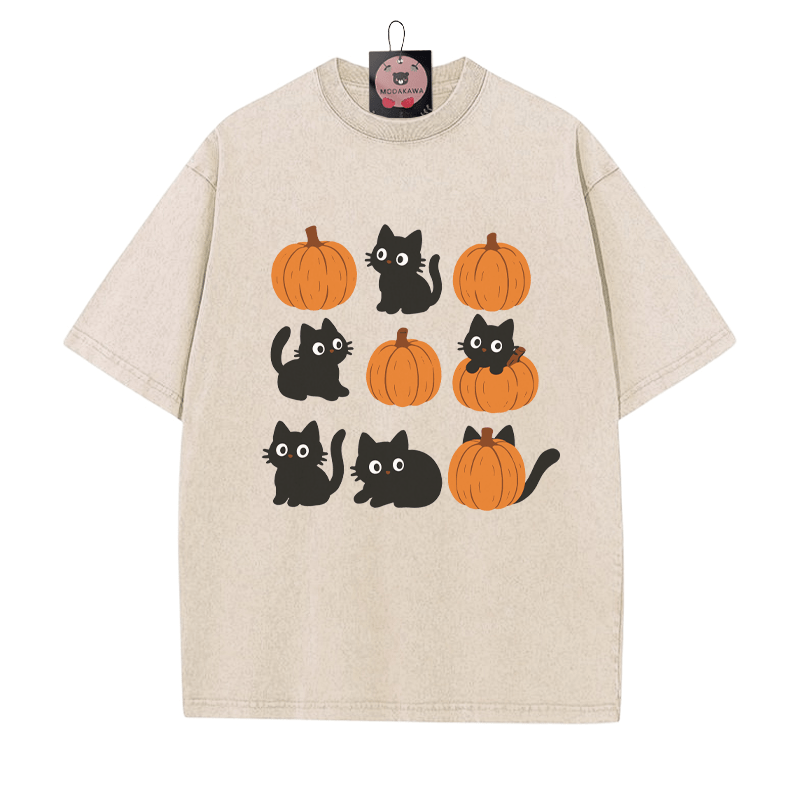 キティパンプキンプリント ヴィンテージウォッシュTシャツ - アプリコット - 5XL - image 1