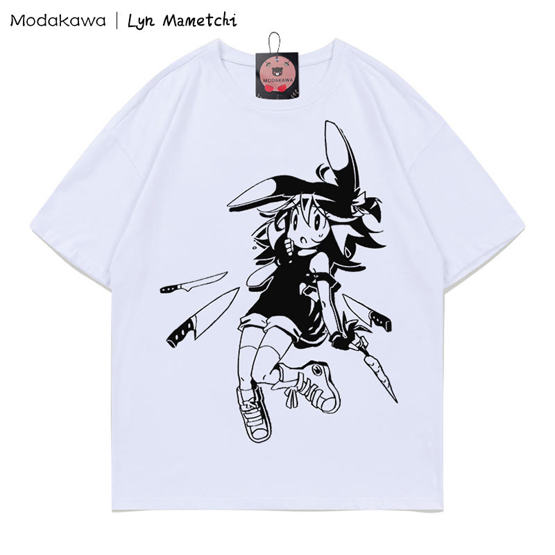 MODAKAWA × Lyn Mametchiナイフフライトゥワードガール プリントTシャツ - 白 - 5XL - image 2