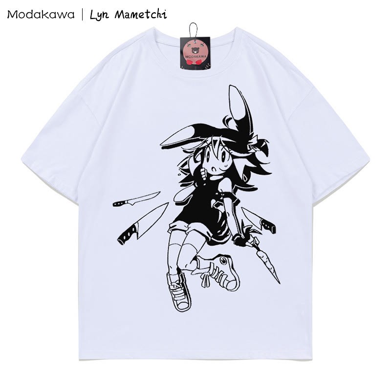 MODAKAWA × Lyn Mametchiナイフフライトゥワードガール プリントTシャツ - 白 - 5XL - image 2