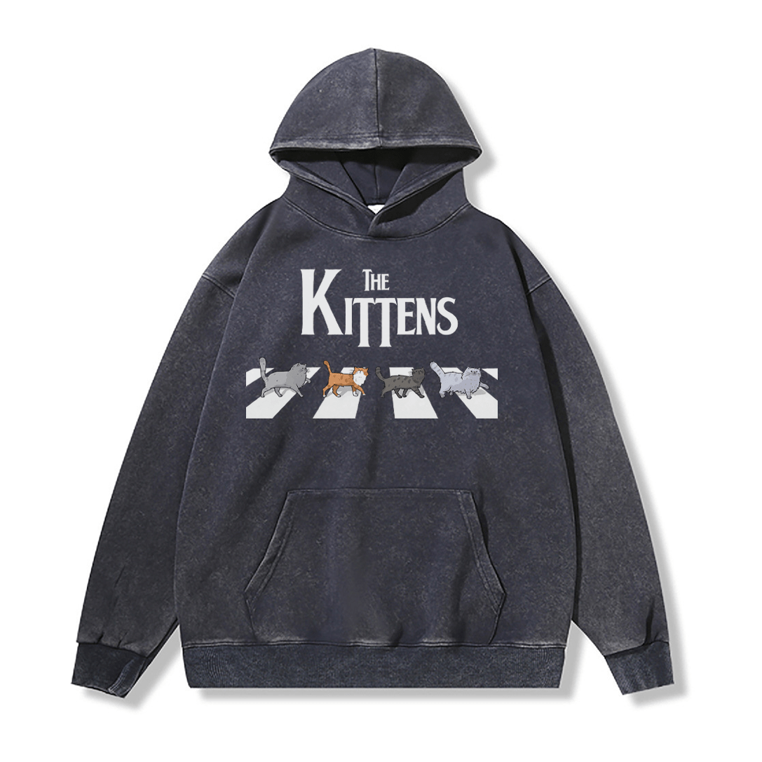 THE KITTENS ユニセックス ヴィンテージ ウォッシュド パーカー アビーロード キャット グラフィック プルオーバー - Purplish Blue - 2XL - image 2