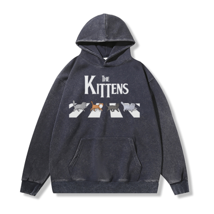 THE KITTENS ユニセックス ヴィンテージ ウォッシュド パーカー アビーロード キャット グラフィック プルオーバー - Purplish Blue - 2XL - image 2