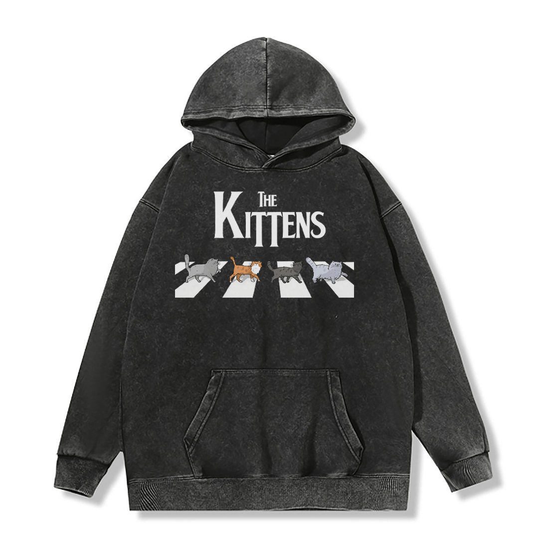 THE KITTENS ユニセックス ヴィンテージ ウォッシュド パーカー アビーロード キャット グラフィック プルオーバー - Black - 2XL - image 1