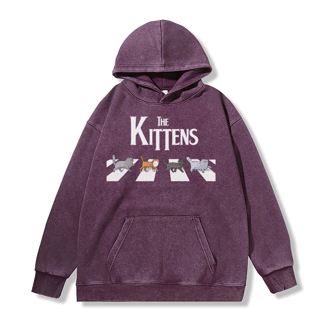 THE KITTENS ユニセックス ヴィンテージ ウォッシュド パーカー アビーロード キャット グラフィック プルオーバー - Purple - 2XL - image 5