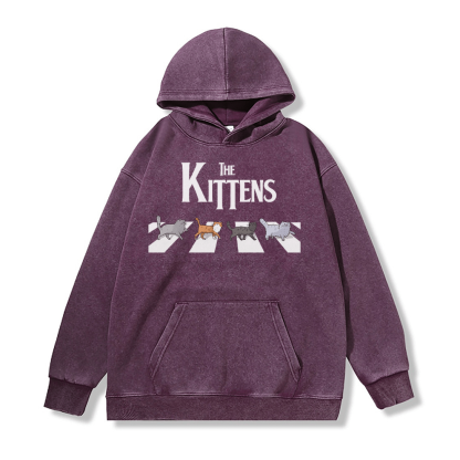 THE KITTENS ユニセックス ヴィンテージ ウォッシュド パーカー アビーロード キャット グラフィック プルオーバー - Purple - 2XL - image 5