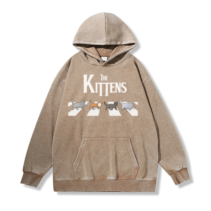 THE KITTENS ユニセックス ヴィンテージ ウォッシュド パーカー アビーロード キャット グラフィック プルオーバー - Khaki - 2XL - image 3