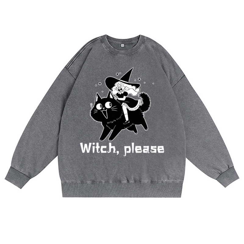 WITCH PLEASE ユニセックス ヴィンテージ ウォッシュド スウェットシャツ ハロウィン グラフィック クルーネック プルオーバー - グレー - 3XL - image 3