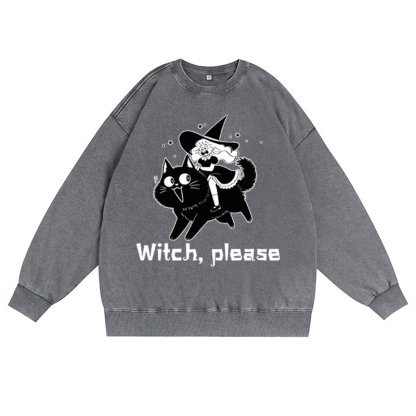 WITCH PLEASE ユニセックス ヴィンテージ ウォッシュド スウェットシャツ ハロウィン グラフィック クルーネック プルオーバー - グレー - 3XL - image 3