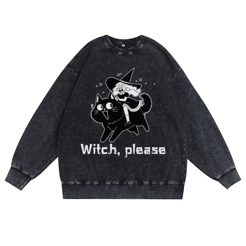 WITCH PLEASE ユニセックス ヴィンテージ ウォッシュド スウェットシャツ ハロウィン グラフィック クルーネック プルオーバー - 黒 - 3XL - image 2