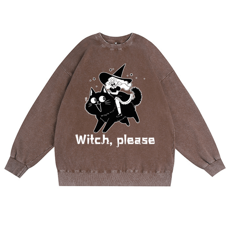 WITCH PLEASE ユニセックス ヴィンテージ ウォッシュド スウェットシャツ ハロウィン グラフィック クルーネック プルオーバー - 茶色 - 3XL - image 1