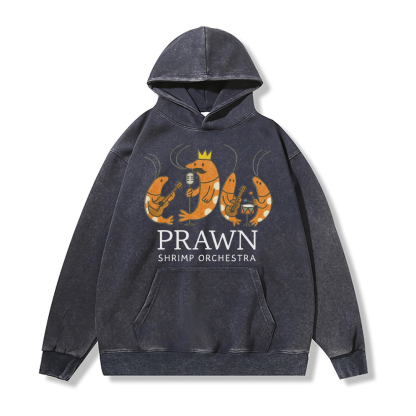 PRAWN SHRIMP ORCHESTRA ユニセックス ヴィンテージウォッシュドフーディー バンドグラフィックプルオーバー - Purplish Blue - 2XL - image 3