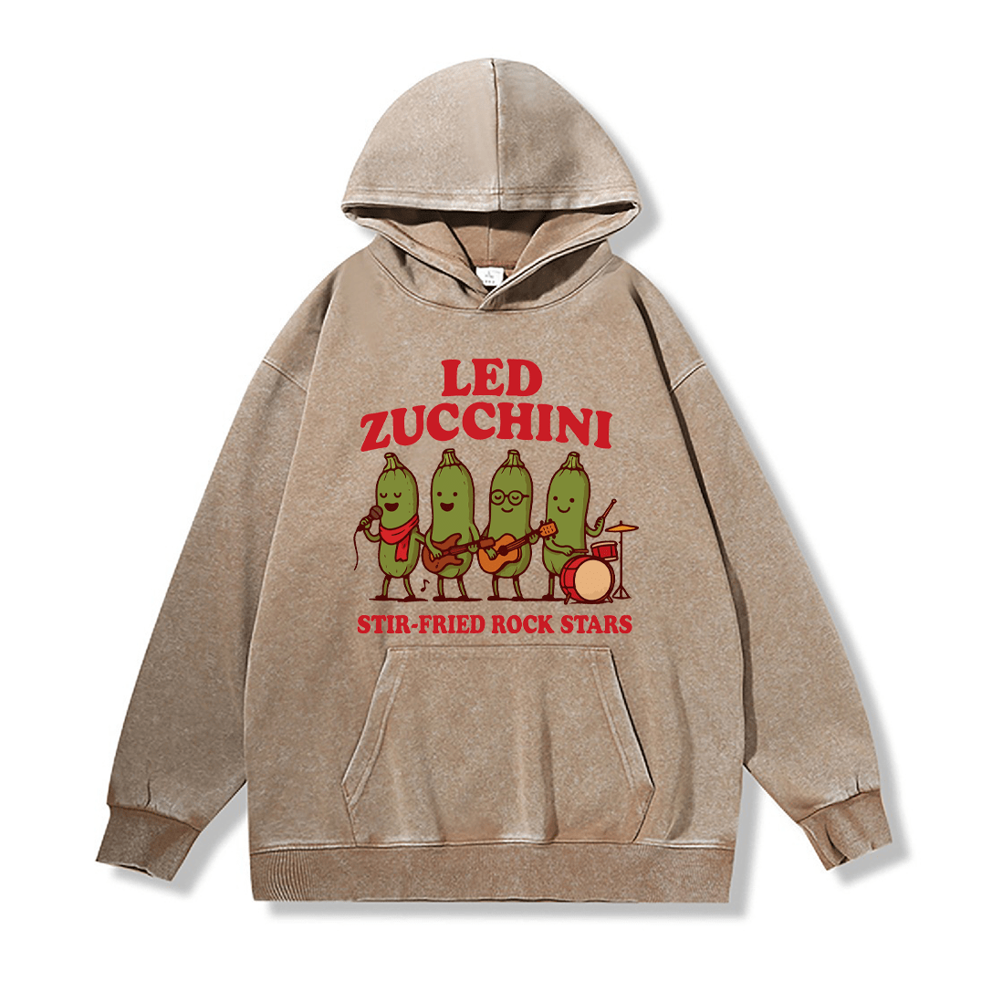 LED ZUCCHINI ユニセックス ヴィンテージウォッシュドフーディー バンドグラフィックプルオーバー - Khaki - 2XL - image 3