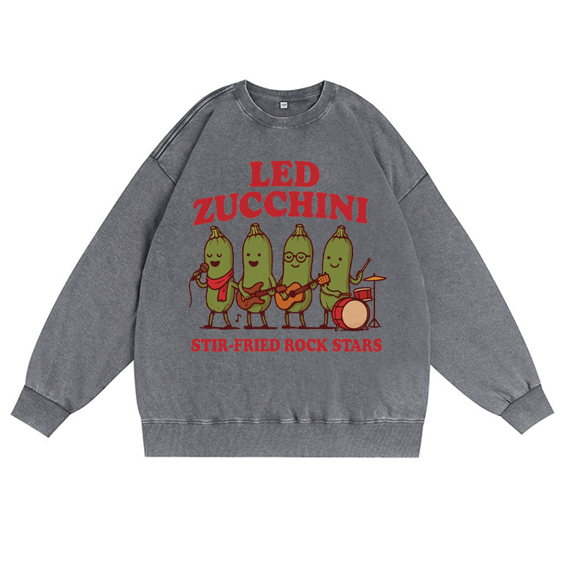 LED ZUCCHINI ユニセックス ヴィンテージウォッシュドスウェットシャツ バンドグラフィック クルーネックプルオーバー - グレー - 3XL - image 2