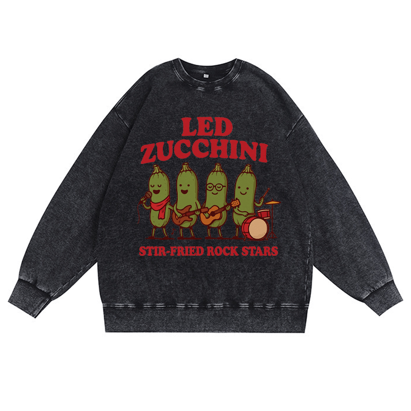 LED ZUCCHINI ユニセックス ヴィンテージウォッシュドスウェットシャツ バンドグラフィック クルーネックプルオーバー - 黒 - 3XL - image 1