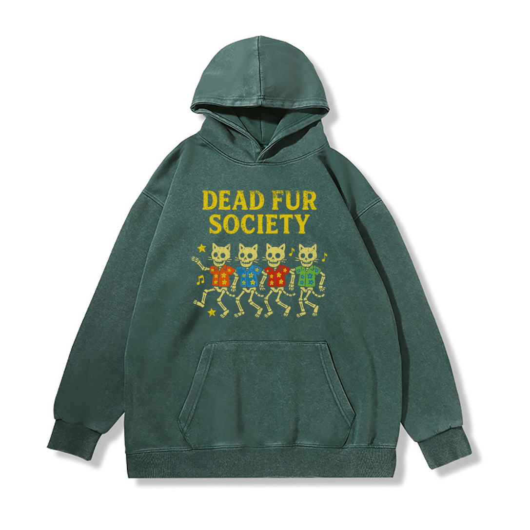 DEAD FUR SOCIETY ユニセックス ヴィンテージ ウォッシュド パーカー スカル キャット グラフィック プルオーバー - Green - 2XL - image 4
