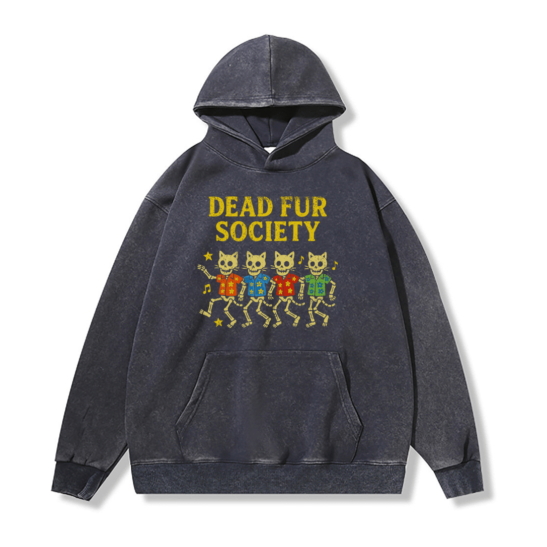 DEAD FUR SOCIETY ユニセックス ヴィンテージ ウォッシュド パーカー スカル キャット グラフィック プルオーバー - Purplish Blue - 2XL - image 2