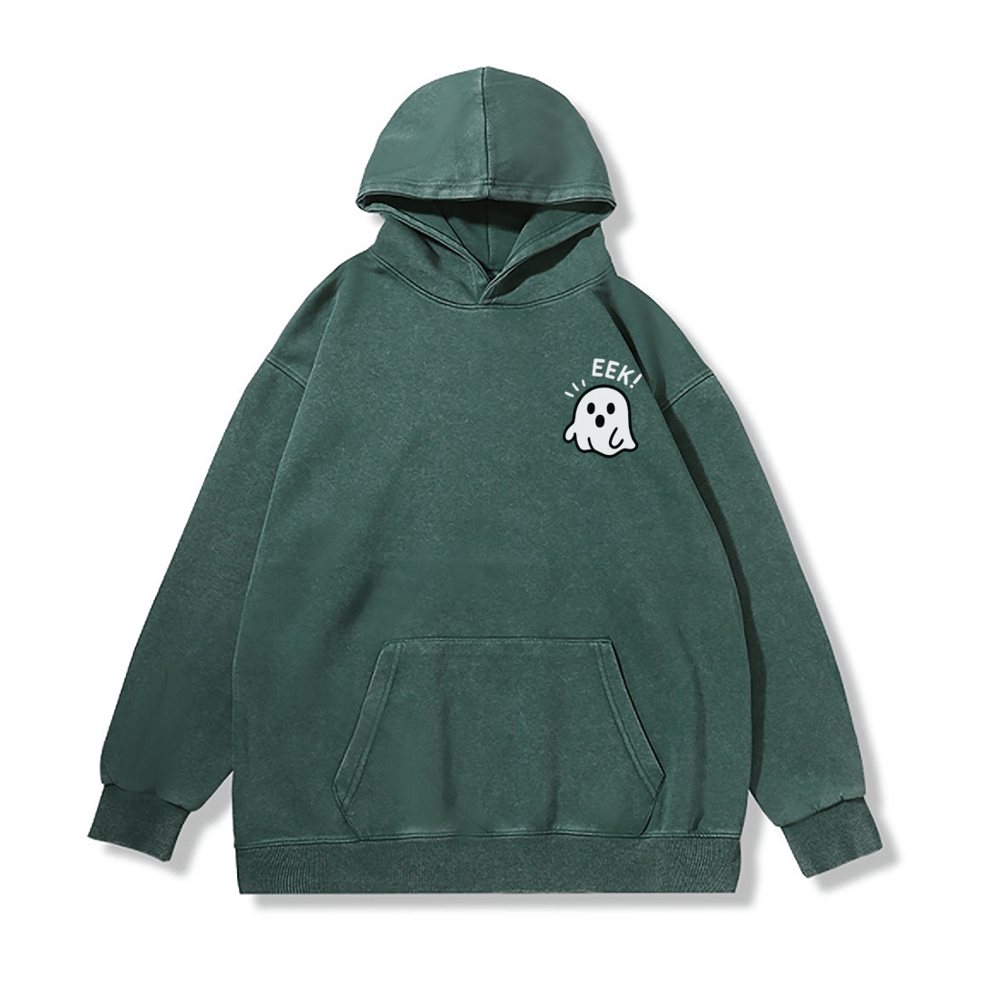 EEK ユニセックス ヴィンテージ ウォッシュド パーカー ハロウィン ゴースト グラフィック プルオーバー - Green - 2XL - image 4