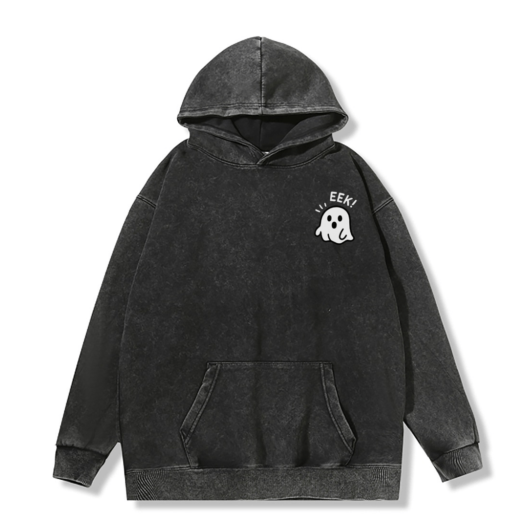 EEK ユニセックス ヴィンテージ ウォッシュド パーカー ハロウィン ゴースト グラフィック プルオーバー - Black - 2XL - image 1