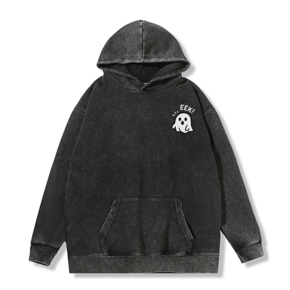 EEK ユニセックス ヴィンテージ ウォッシュド パーカー ハロウィン ゴースト グラフィック プルオーバー - Black - 2XL - image 1