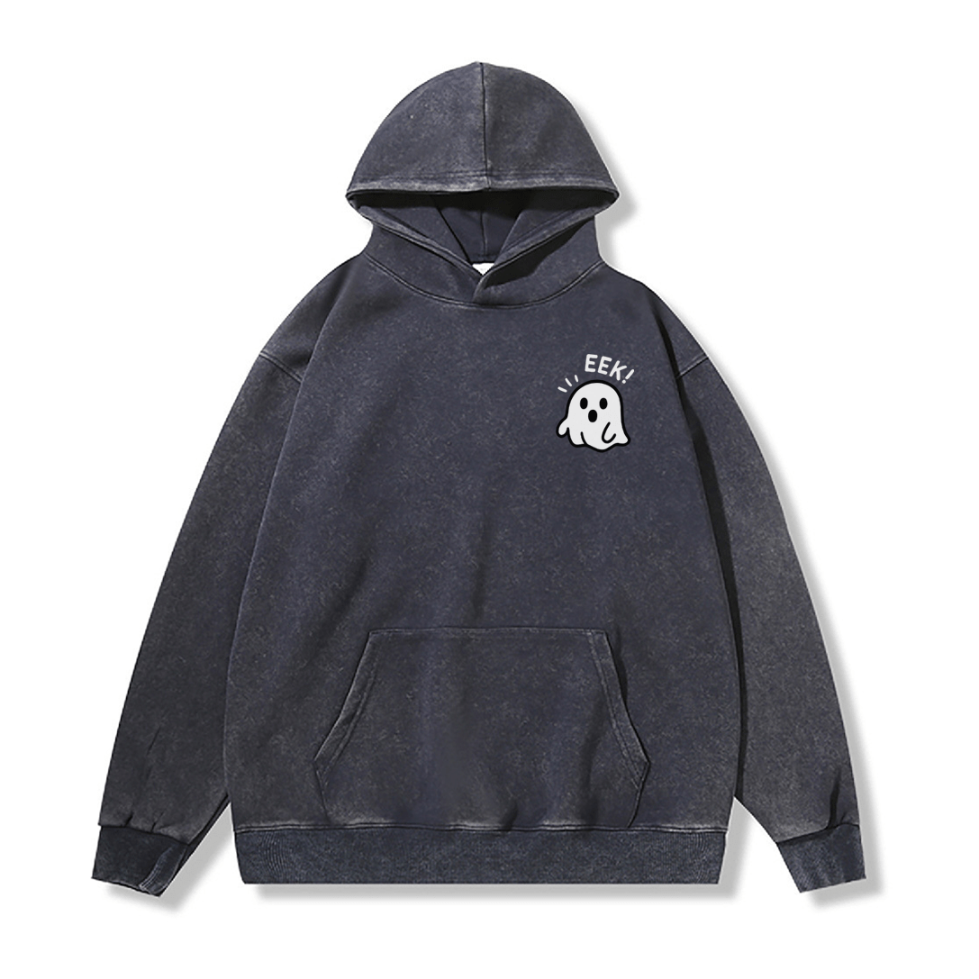 EEK ユニセックス ヴィンテージ ウォッシュド パーカー ハロウィン ゴースト グラフィック プルオーバー - Purplish Blue - 2XL - image 2