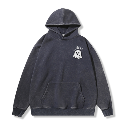 EEK ユニセックス ヴィンテージ ウォッシュド パーカー ハロウィン ゴースト グラフィック プルオーバー - Purplish Blue - 2XL - image 2