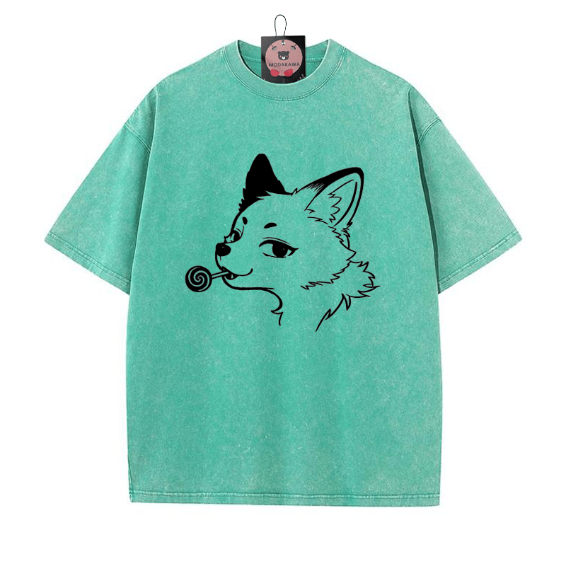フォックスプリント ヴィンテージウォッシュTシャツ - 緑 - 5XL - image 2