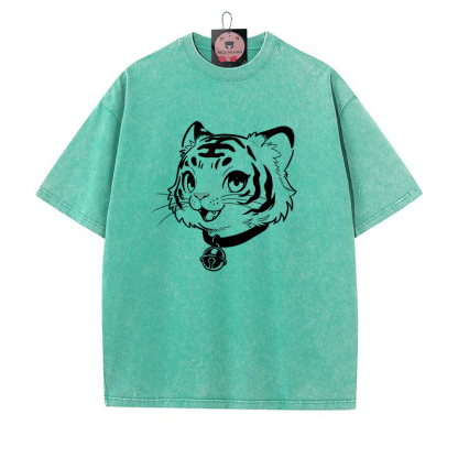 タイガープリント ヴィンテージウォッシュTシャツ - 緑 - 5XL - image 1