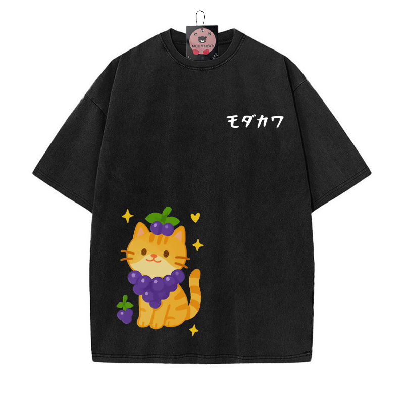 グレープキティプリント MODAKAWA ヴィンテージウォッシュTシャツ - 黒 - 5XL - image 4