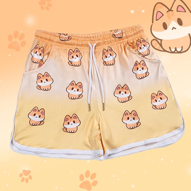 キティプリントModakawaカジュアルショートパンツ - Orange - 4XL - image 1