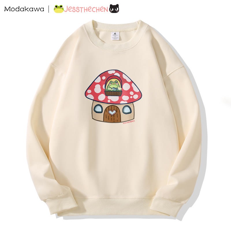 MODAKAWA X jessthechen キノコハウスのカエル グラフィック スウェットシャツ - Light Beige - 5XL - image 3
