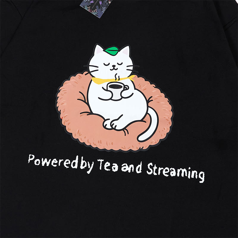 POWERED BY TEA AND STREAMINGキティプリント100%綿ModakawaTシャツ - image 2