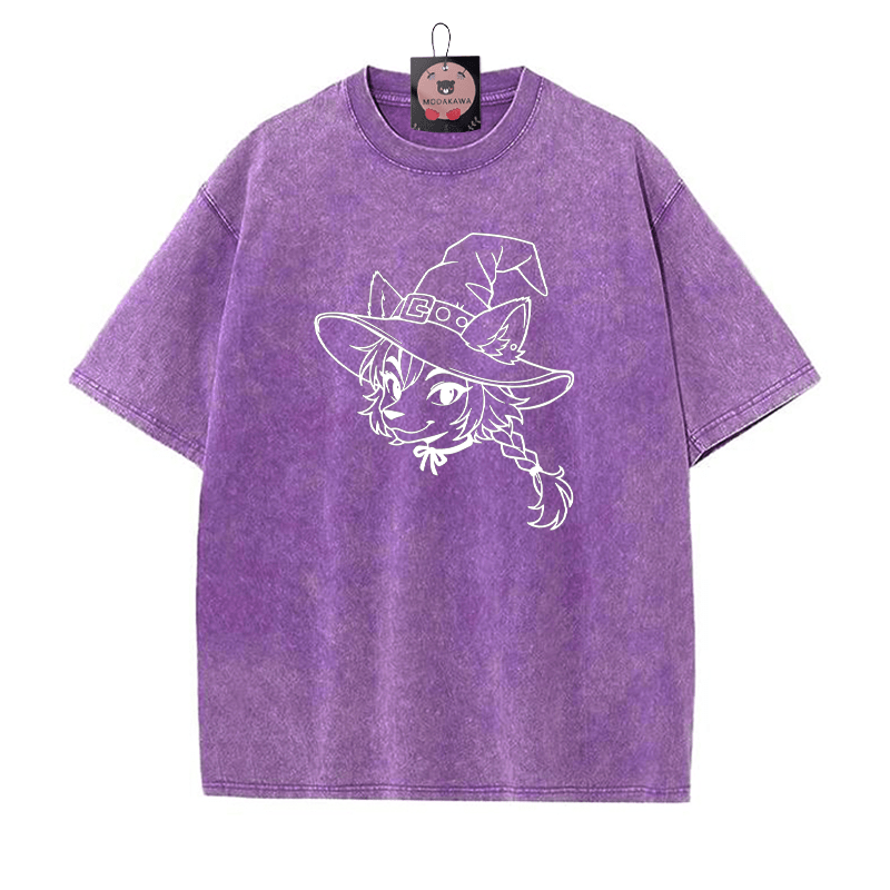 フォックスグラフィック ユニセックス ヴィンテージ ウォッシュド Tシャツ - 紫 - 5XL - image 4