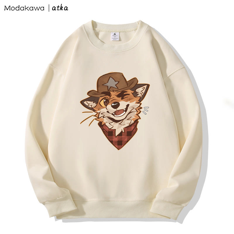 MODAKAWA X atka カウボーイフォックスウィンキンググラフィックラウンドカラースウェットシャツ - Apricot - 5XL - image 1