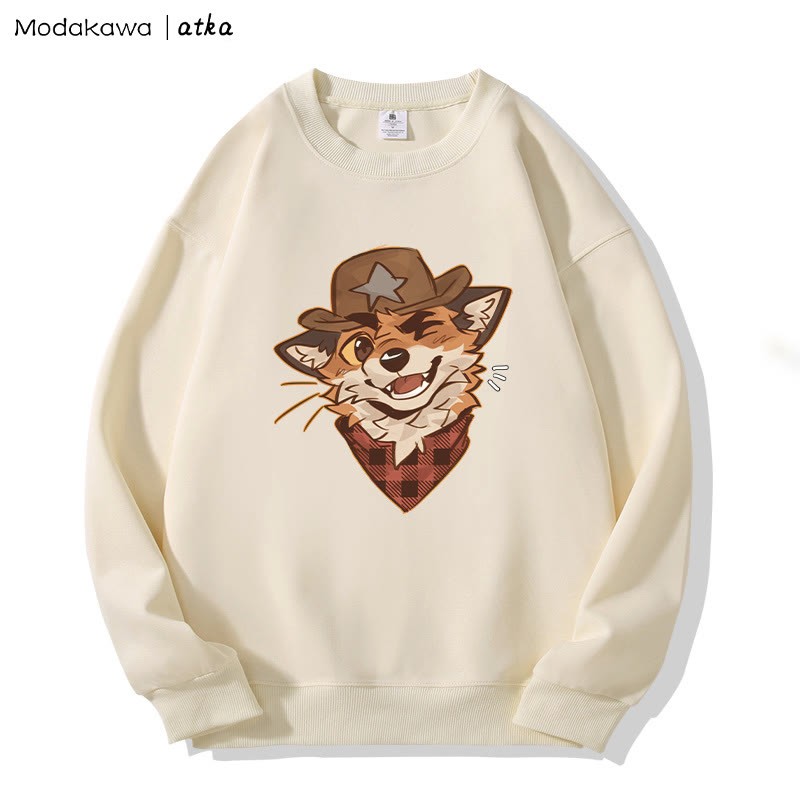 MODAKAWA X atka カウボーイフォックスウィンキンググラフィックラウンドカラースウェットシャツ - Apricot - 5XL - image 1