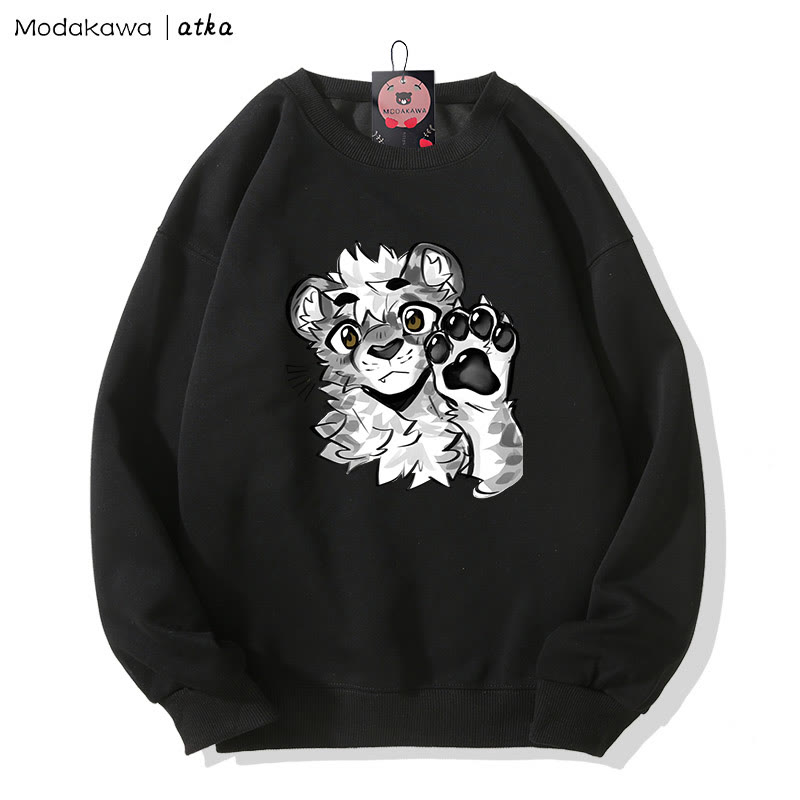 MODAKAWA X アトカタイガー パウウェーブ グラフィック ラウンドカラー スウェットシャツ - Black - 5XL - image 2