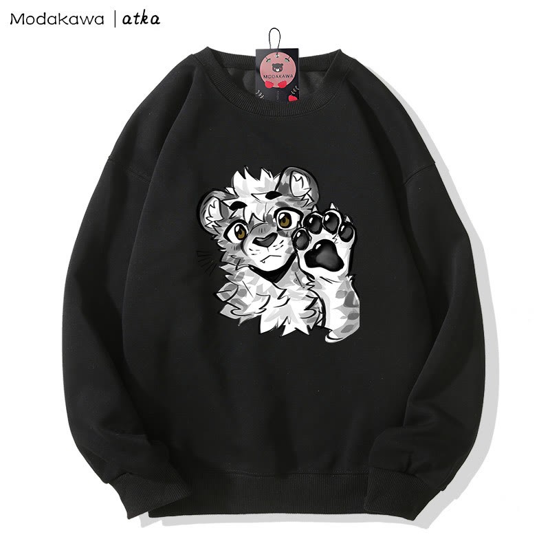 MODAKAWA X アトカタイガー パウウェーブ グラフィック ラウンドカラー スウェットシャツ - Black - 5XL - image 2