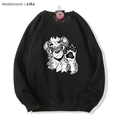 MODAKAWA X アトカタイガー パウウェーブ グラフィック ラウンドカラー スウェットシャツ - Black - 5XL - image 2
