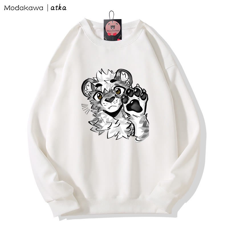 MODAKAWA X アトカタイガー パウウェーブ グラフィック ラウンドカラー スウェットシャツ - White - 5XL - image 1