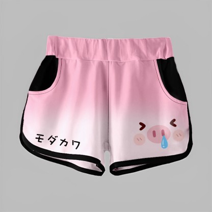 グラデーションスノッティピッググラフィックMODAKAWAショーツ - Pink - 5XL - image 1