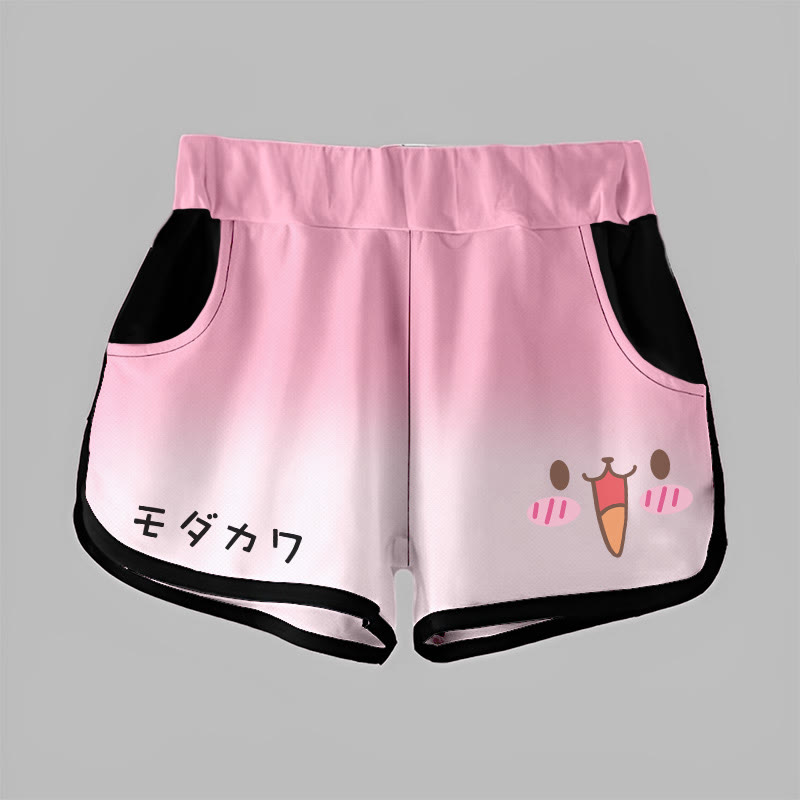 グラデーションカラーのジョイフルバニーグラフィックMODAKAWAショーツ - Pink - 5XL - image 2