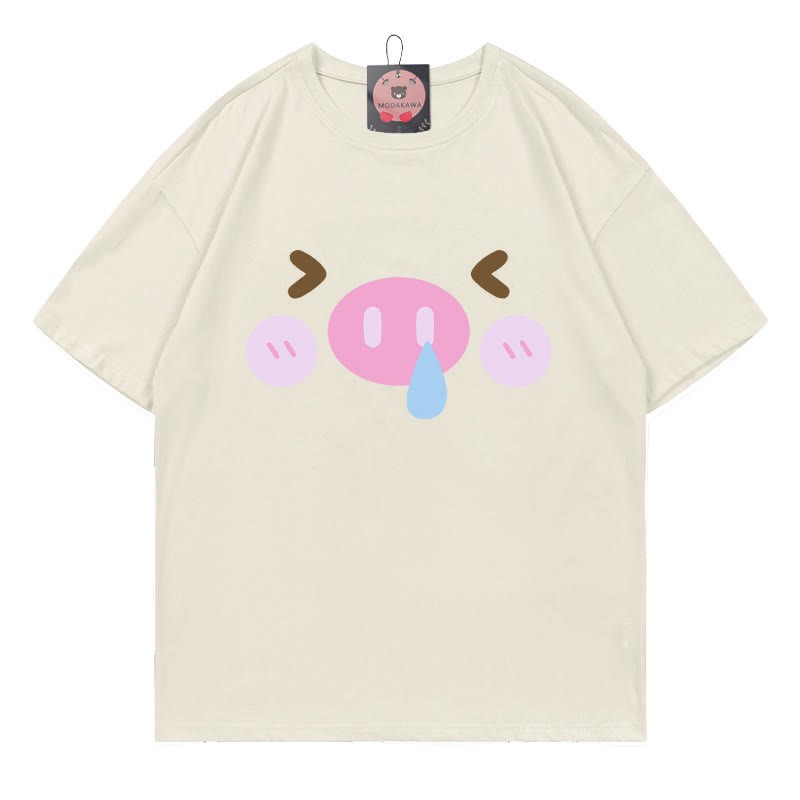 豚プリントTシャツ - Beige - 5XL - image 2