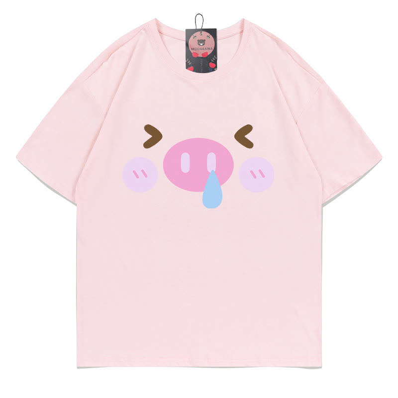 豚プリントTシャツ - Pink - 5XL - image 1