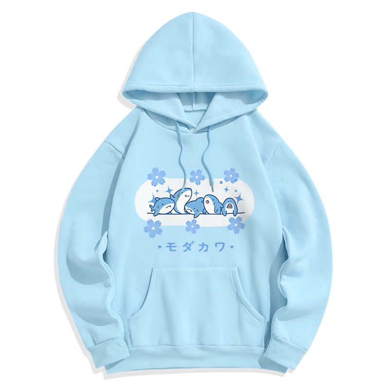 シャークレタープリントポケット付きプラッシュパーカー - 青 - 2XL - image 1
