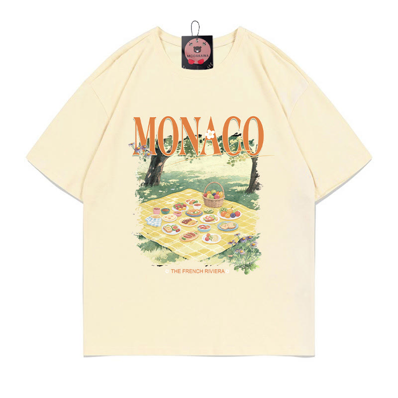 MONACO ピクニックプリント100%綿ModakawaTシャツ - Apricot - 5XL - image 1