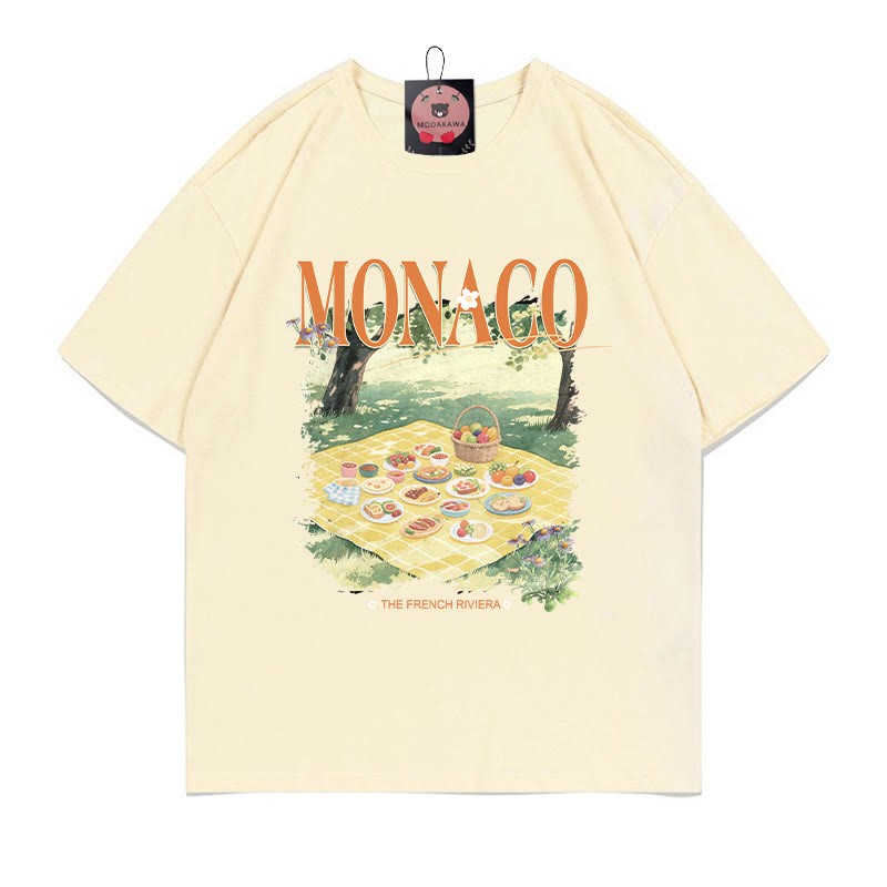 MONACO ピクニックプリント100%綿ModakawaTシャツ - Apricot - 5XL - image 1