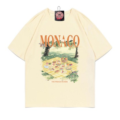 MONACO ピクニックプリント100%綿ModakawaTシャツ - Apricot - 5XL - image 1