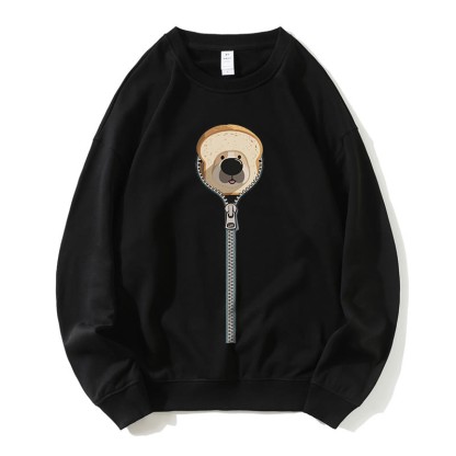 ブレッドドッグ ジッパーグラフィック ラウンドカラー スウェットシャツ - 黒 - 5XL - image 1