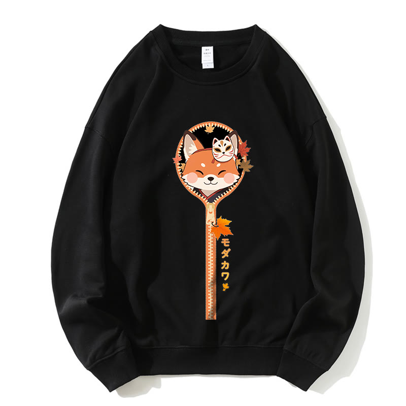 フォックスジッパーグラフィックラウンドカラースウェットシャツ - 黒 - 5XL - image 2